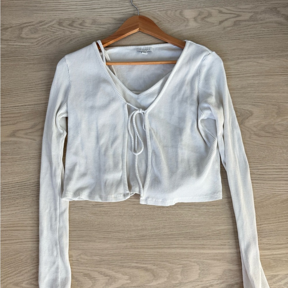 Topshop White Ribbed Wrap Crop Top Set